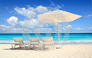 Caribbean beach parasol white umbrella hammocks photo