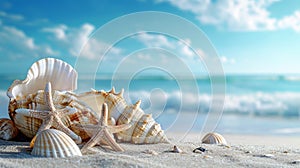 Caribbean beach with shells and blue sky