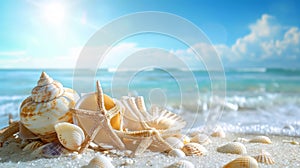 Caribbean beach with shells on a bright and sunny day
