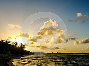 Caribbean beach at sunset