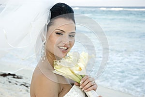 Caribbean Beach Wedding - Bride With Bouquet