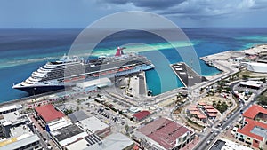 Caribbean Cruise Ship At Oranjestad In Caribbean Netherlands Aruba.