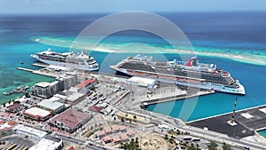 Caribbean Cruise Ship At Oranjestad In Caribbean Netherlands Aruba.