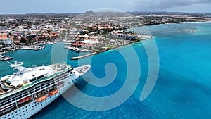 Caribbean Cruise Ship At Oranjestad In Caribbean Netherlands Aruba.