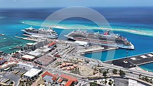 Caribbean Cruise Ship At Oranjestad In Caribbean Netherlands Aruba.