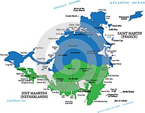 Caribbean island of Saint Martin map