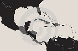 Caribbean islands Central America map Black blackboard separate states individual