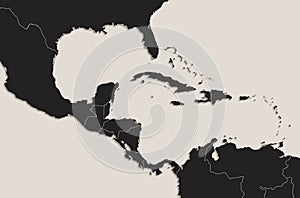 Caribbean islands Central America map Black blackboard separate states individual blank