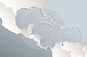 Caribbean islands Central America map card blue white 3D vector blank photo