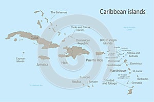 Caribbean islands map with names