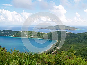 Caribbean islands and turquoise seas on cloudy day