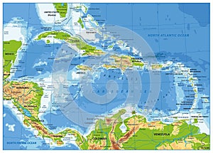 The Caribbean Physical Map