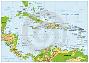 The Caribbean Physical Map. No bathymetry