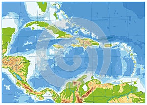 The Caribbean Physical Map. No text