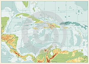The Caribbean Physical Map. Retro colors. No text