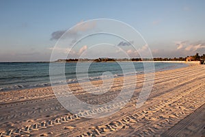 Caribbean resort on the Riviera Maya in Cancun Mexico ocean side in the morning