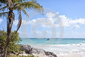 The Caribbean Sea white sand beach in Tulum, Yucatan Peninsula,