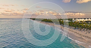 Caribbean tropical beach resort playa Bavaro, Punta Cana, Dominican Republic aerial panoramic view