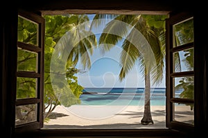 Caribbean Window: White Sand Beach & Cocoa Trees