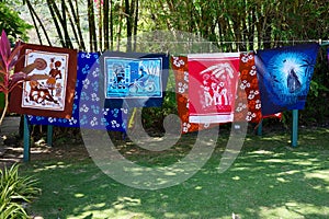 Caribelle Batik Wearable Art Hanging Out to Dry on Clothesline