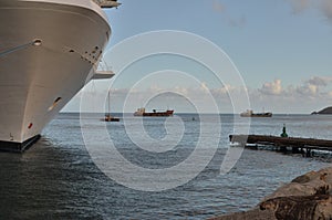 Caribic Cruise Ship in Harbour at Pier Views sunset