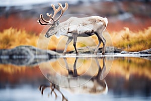 caribous reflection in an arctic pond photo