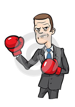 Caricature angry businessman with boxing gloves