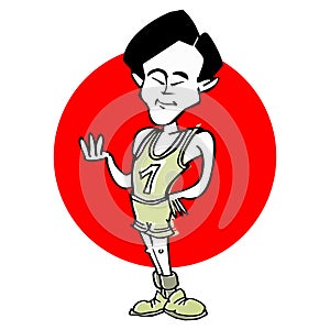 Caricature of asian male runner athlete, cartoon photo