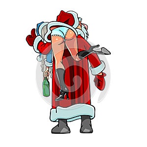 Caricature cartoon Santa Claus shouldered drunken Snow Maiden photo