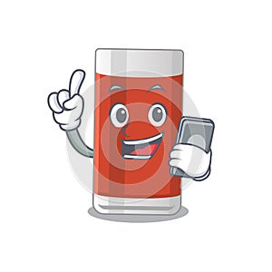 Caricature character design style of glass of apple juice speaking on phone