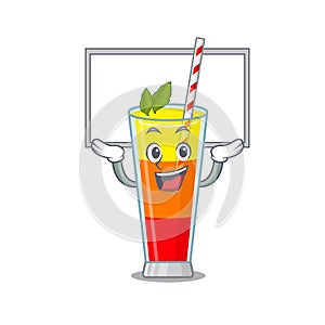 Caricature character of tequila sunrise cocktail succeed lift up a board