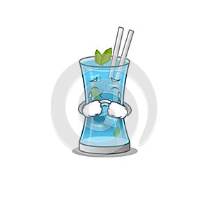 Caricature design of blue hawai cocktail having a sad face