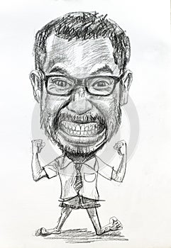 Caricature drawing of man on white paper