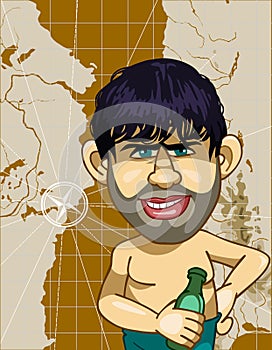 Caricature a man with a bottle on a background map photo