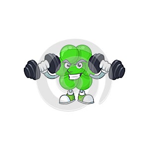 Caricature picture of staphylococcus aureus exercising with barbells on gym