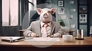 A caricature of a pig in a businessman costume, boss photo