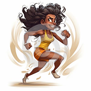 Caricature-style Cartoon Drawing Of A Stunning Built Girl Running