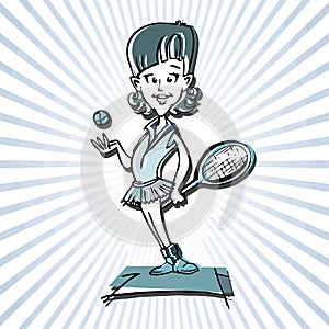 Caricature of tennis player woman cartoon photo