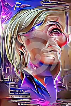 Caricatured portrait of French politician Marine Le Pen