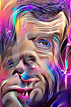 Caricatured portrait of French politician and president Emmanuel Macron photo