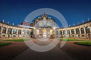 Carillon Pavilion (Glockenspielpavillon) of Zwinger Palace at night - Dresden, Saxony, Germany