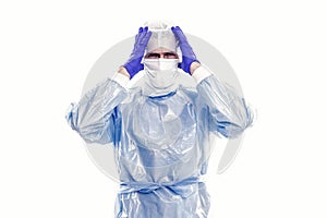 Caring for caregivers during pandemic. Critical care physician in protective gear. Intensive care