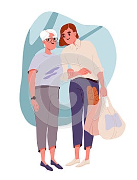 Caring for elderly person vector concept