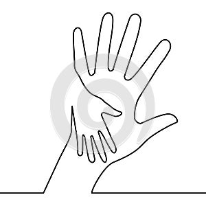 Caring hand continuous line drawing concept