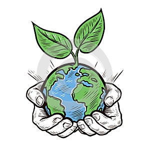 Caring for nature and environmental protection. Earth Day, ecology of environment vector