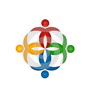 Caring people teamwork, flower shape icon vector