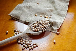 Carioca beans in a wooden spoon. Brazilian commodities