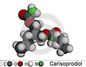 Carisoprodol molecule. It is muscle relaxant, used in painful musculoskeletal conditions. Molecular model. 3D rendering