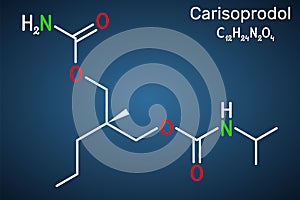 Carisoprodol molecule. It is muscle relaxant, used in painful musculoskeletal conditions. Structural chemical formula on the dark