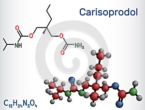 Carisoprodol molecule. It is muscle relaxant, used in painful musculoskeletal conditions. Structural chemical formula, molecule